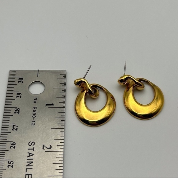 Vintage Napier Quality Rich Gold Tone Stud Round Curved Dangle Hoops - Picture 5 of 7